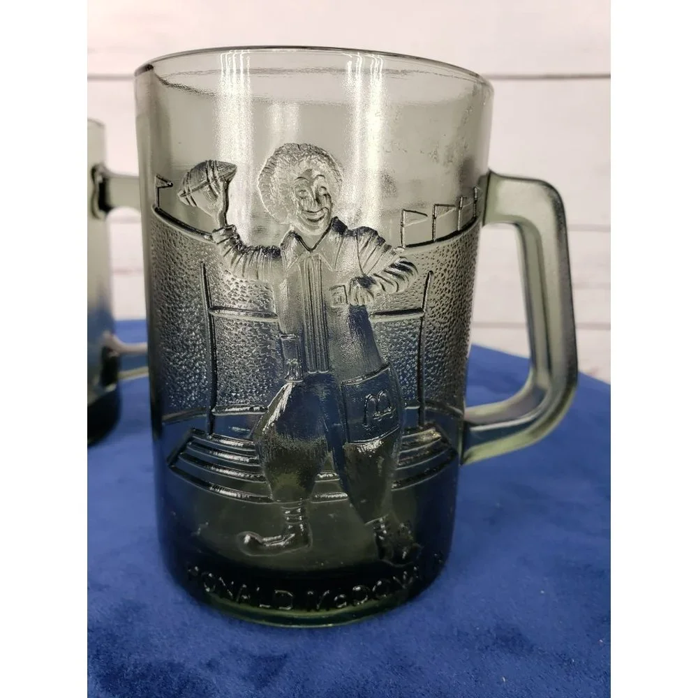 McDonald's Vintage 1970's Gray‎ Smoke Glass Mug Cup Basketball Grimace Ronald